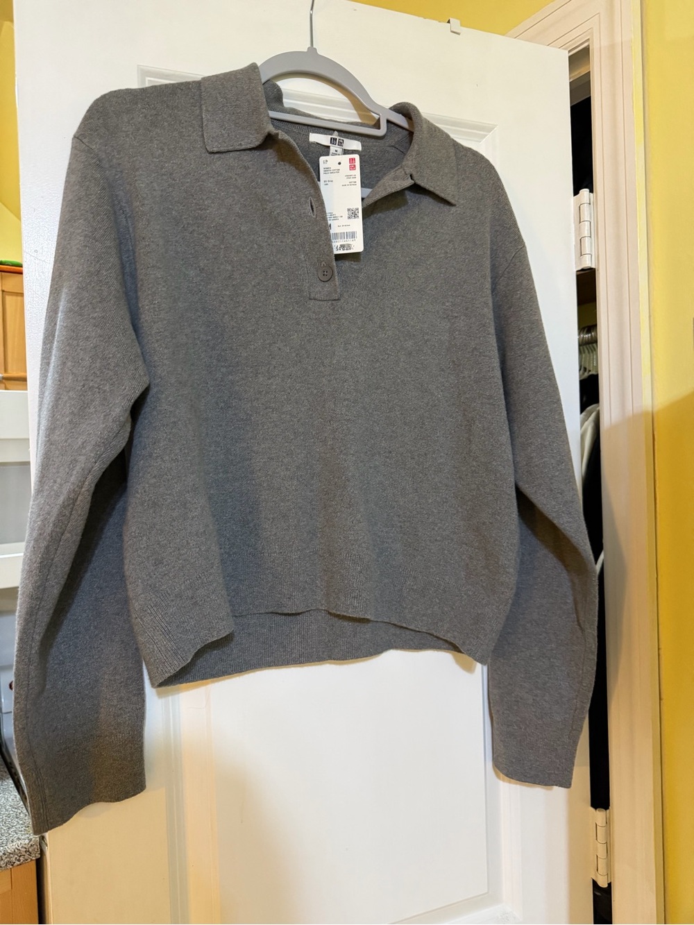Uniqlo Women's Gray Polo Collar Knit Pullover